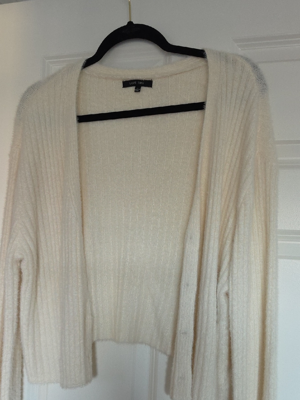Love Tree Cream Open-Front Ribbed Cardigan